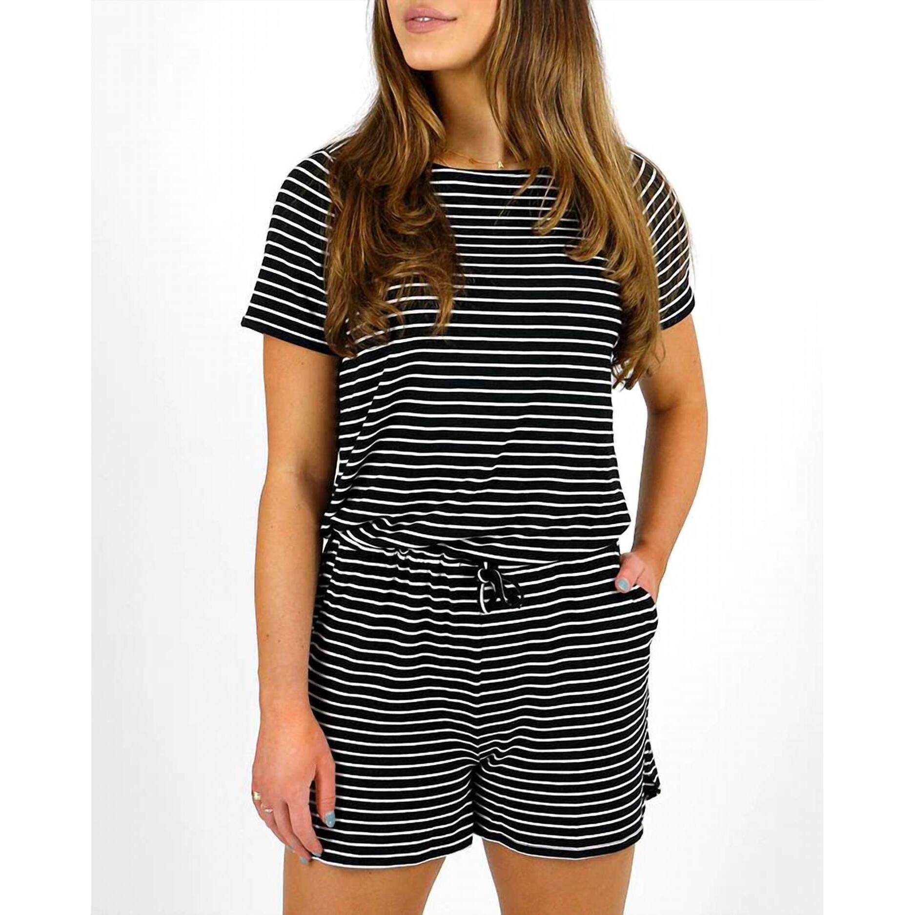 New Grace And Lace Casual Day Modal Romper In Black/White Stripe